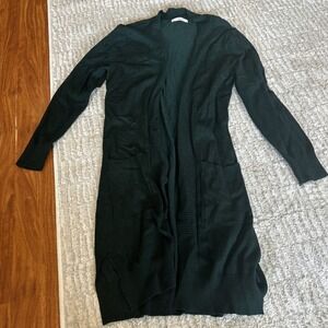Womens Cardigan Sweater Open Duster Long Hunter Green Pockets Size Small S